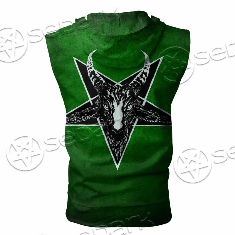 Gradiant Baphomet Green SED-0758 Zip Sleeveless Hoodie