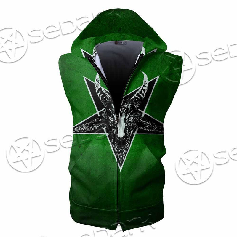 Gradiant Baphomet Green SED-0758 Zip Sleeveless Hoodie