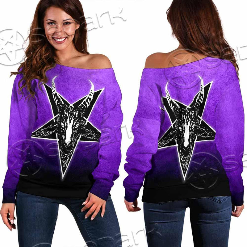 Gradiant Baphomet Purple SED-0759 Off Shoulder Sweaters