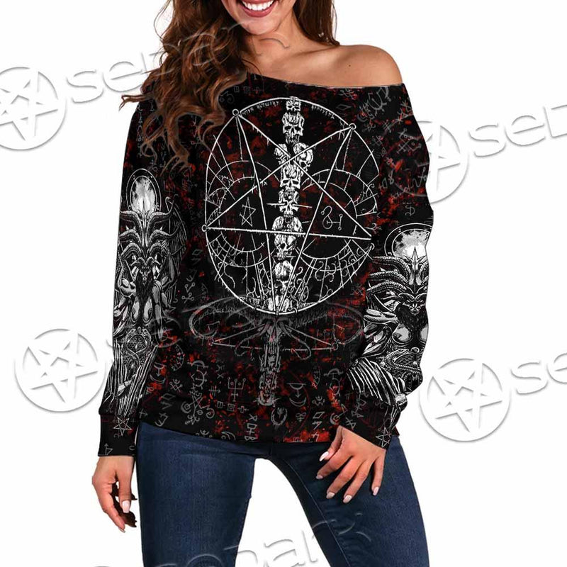 Baphomet Black Metal Art SED-0761 Off Shoulder Sweaters