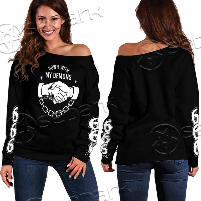 Down With My Demons 666 SED-0790 Off Shoulder Sweaters