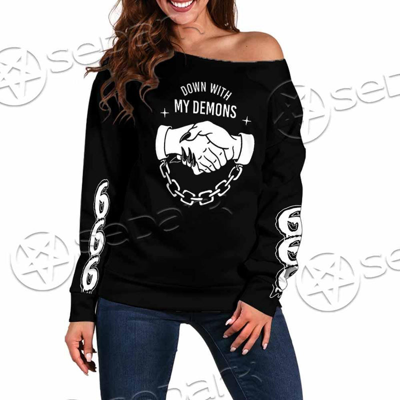 Down With My Demons 666 SED-0790 Off Shoulder Sweaters