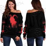 Goat Head Red 666 SED-0792 Off Shoulder Sweaters