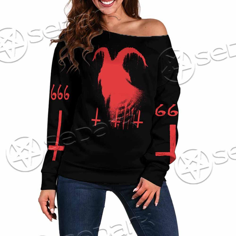 Goat Head Red 666 SED-0792 Off Shoulder Sweaters