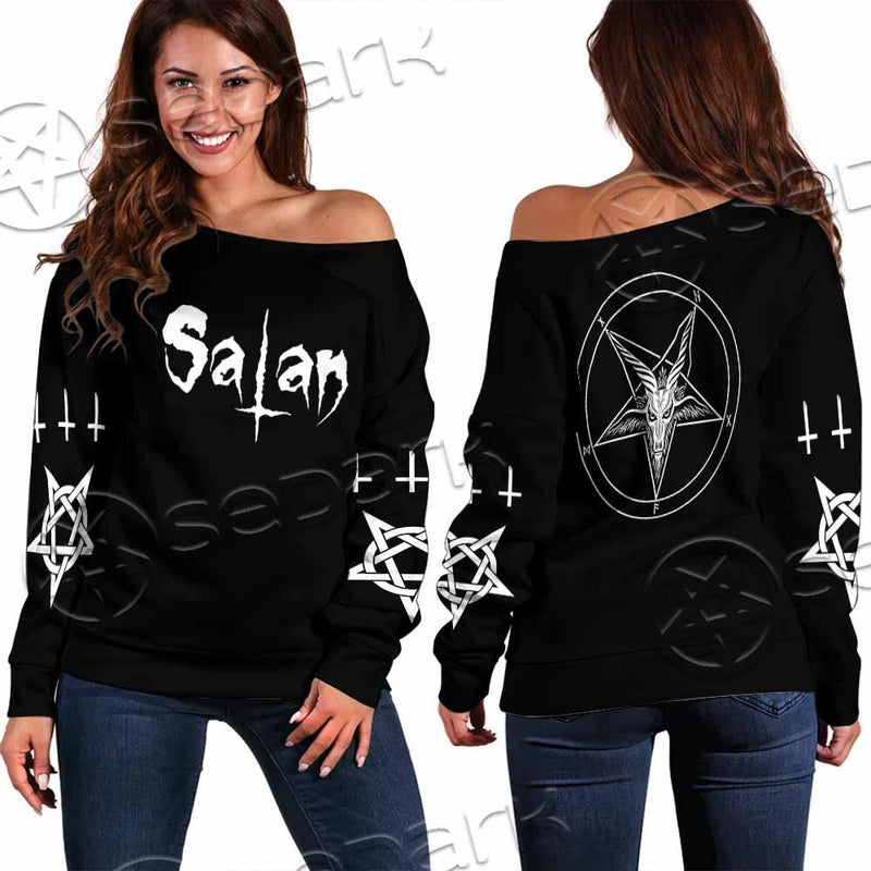 Baphomet Sigil Inverted Cross SED-0794 Off Shoulder Sweaters