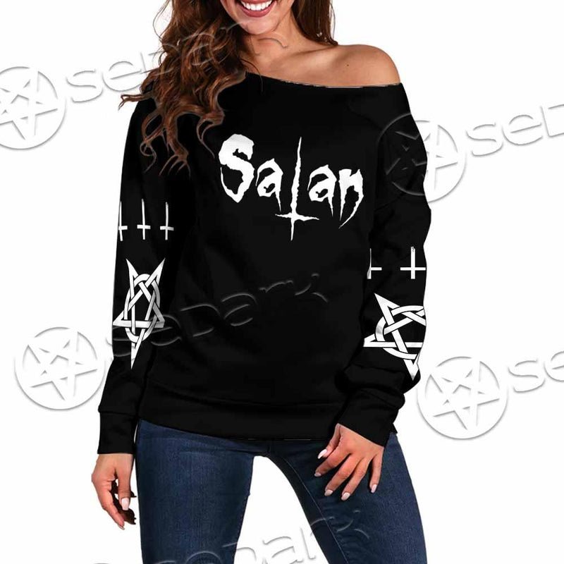 Baphomet Sigil Inverted Cross SED-0794 Off Shoulder Sweaters