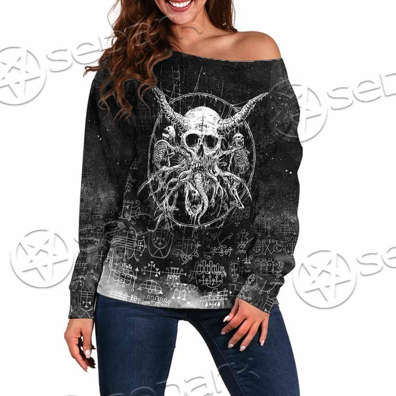 Satanic Skull Scary SED-0797 Off Shoulder Sweaters