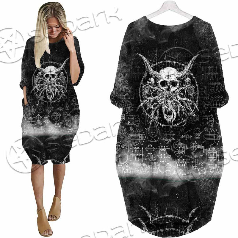 Satanic Skull Scary SED-0797 Batwing Pocket Dress