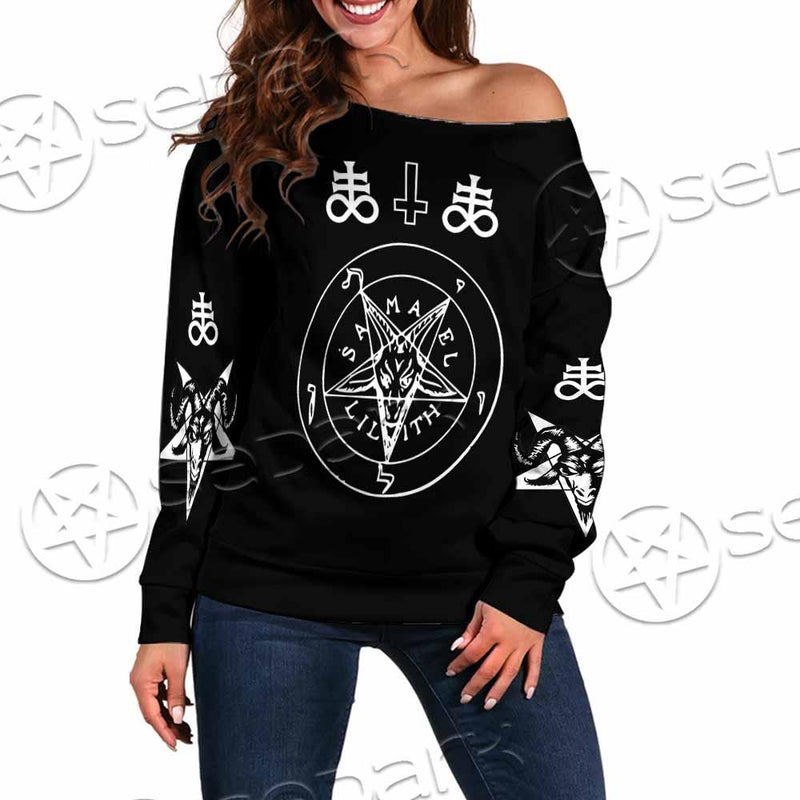 Baphomet Sigil Lilith SED-0798 Off Shoulder Sweaters