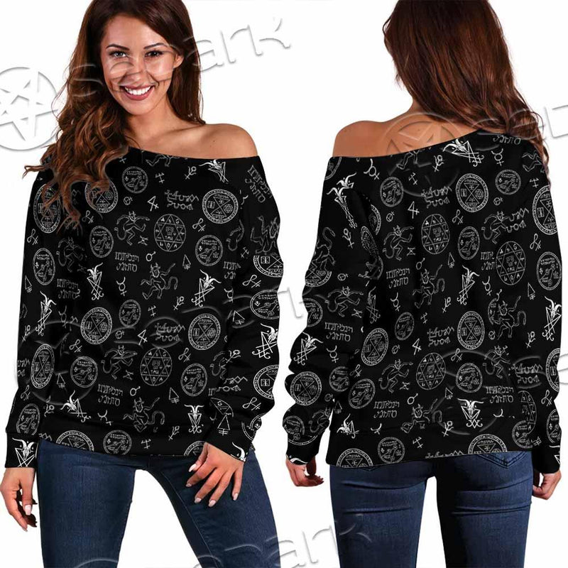 Satanism Symbols SED-0801 Off Shoulder Sweaters