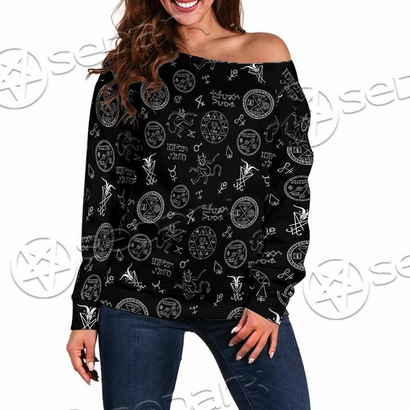 Satanism Symbols SED-0801 Off Shoulder Sweaters