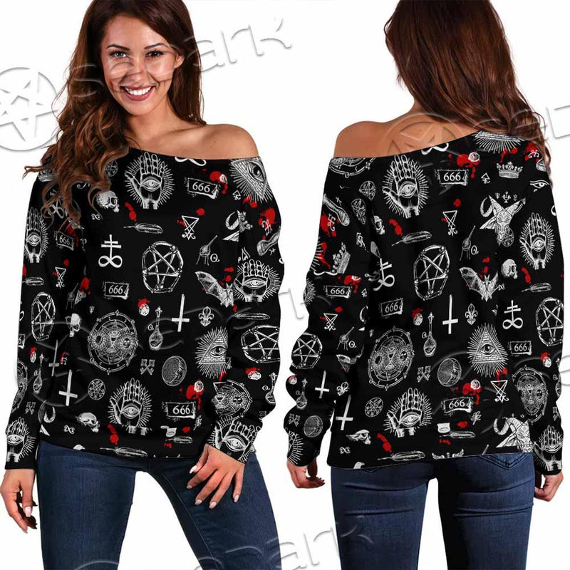 Satanic Symbols Occult SED-0802 Off Shoulder Sweaters