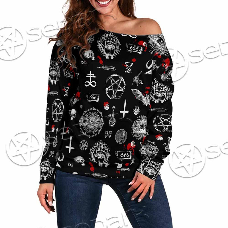 Satanic Symbols Occult SED-0802 Off Shoulder Sweaters