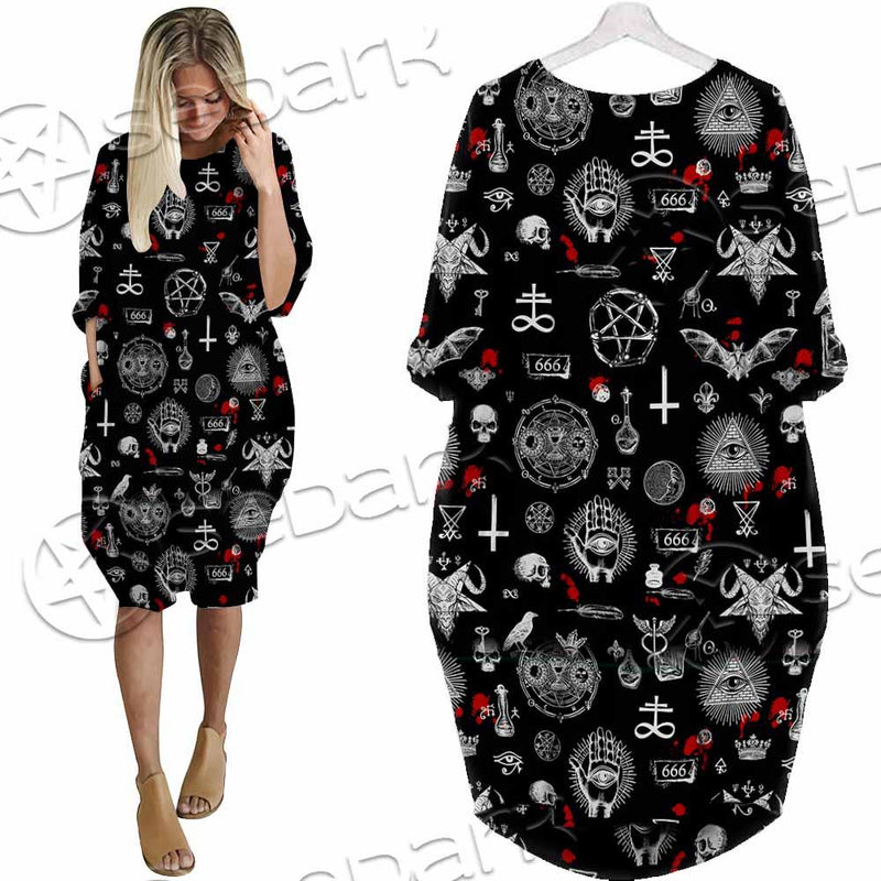 Satanic Symbols Occult SED-0802 Batwing Pocket Dress