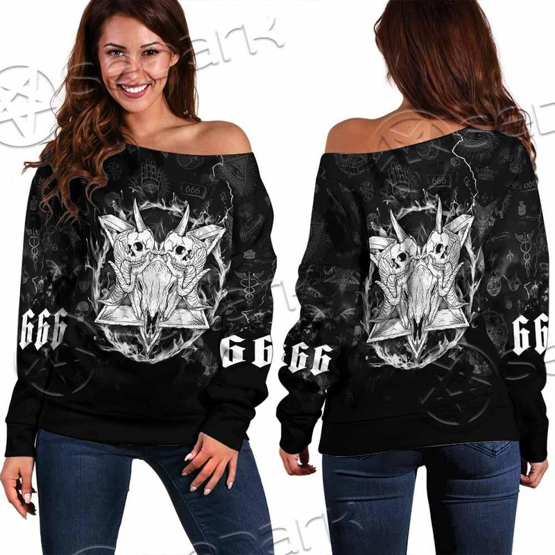 Skull Goat Head 666 SED-0808 Off Shoulder Sweaters