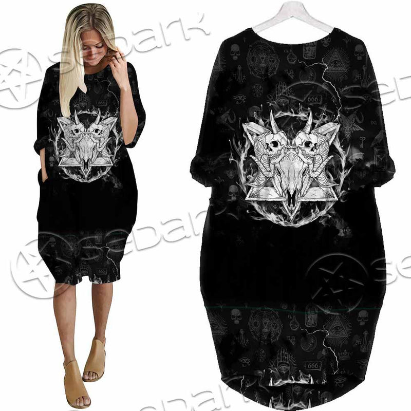 Skull Goat Head 666 SED-0808 Batwing Pocket Dress