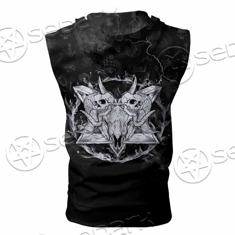 Skull Goat Head 666 SED-0808 Zip Sleeveless Hoodie