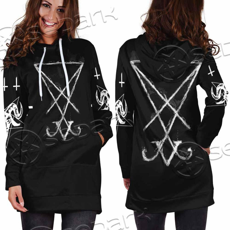 Sigil Of Lucifer Inverted Cross SED-0814 Hoodie Dress
