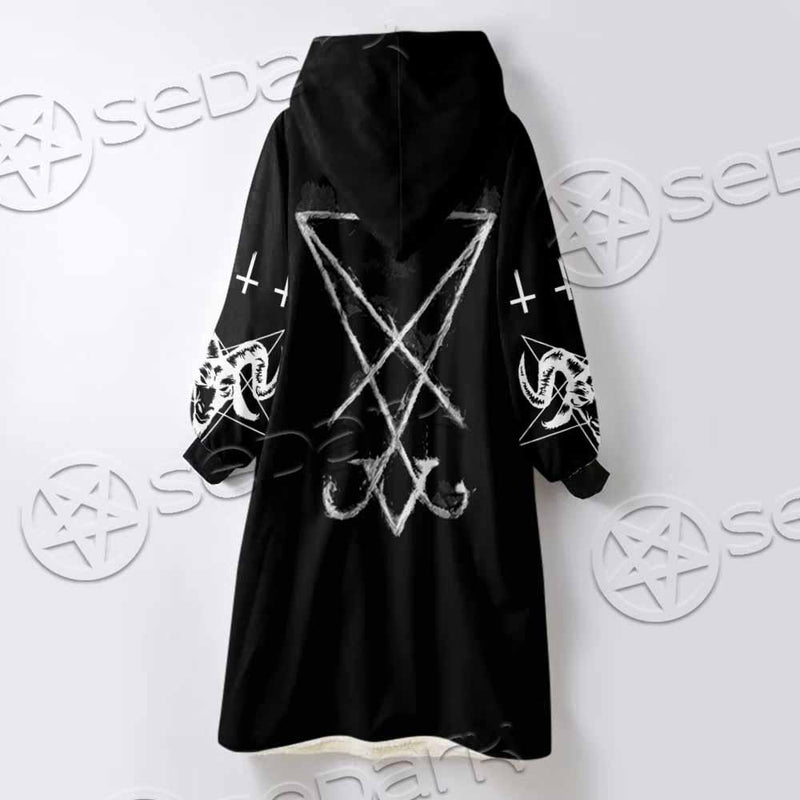 Sigil Of Lucifer Inverted Cross SED-0814 Oversized Sherpa Blanket Hoodie
