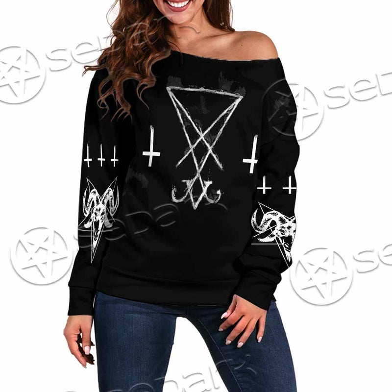 Sigil Of Lucifer Inverted Cross SED-0814 Off Shoulder Sweaters