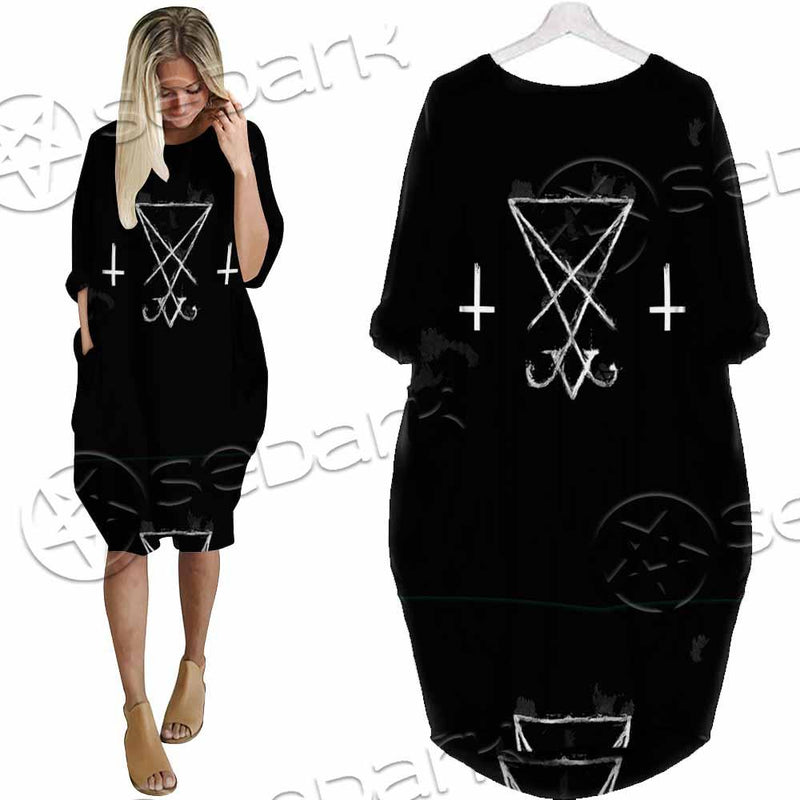 Sigil Of Lucifer Inverted Cross SED-0814 Batwing Pocket Dress