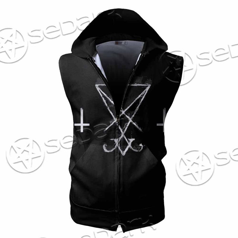 Sigil Of Lucifer Inverted Cross SED-0814 Zip Sleeveless Hoodie