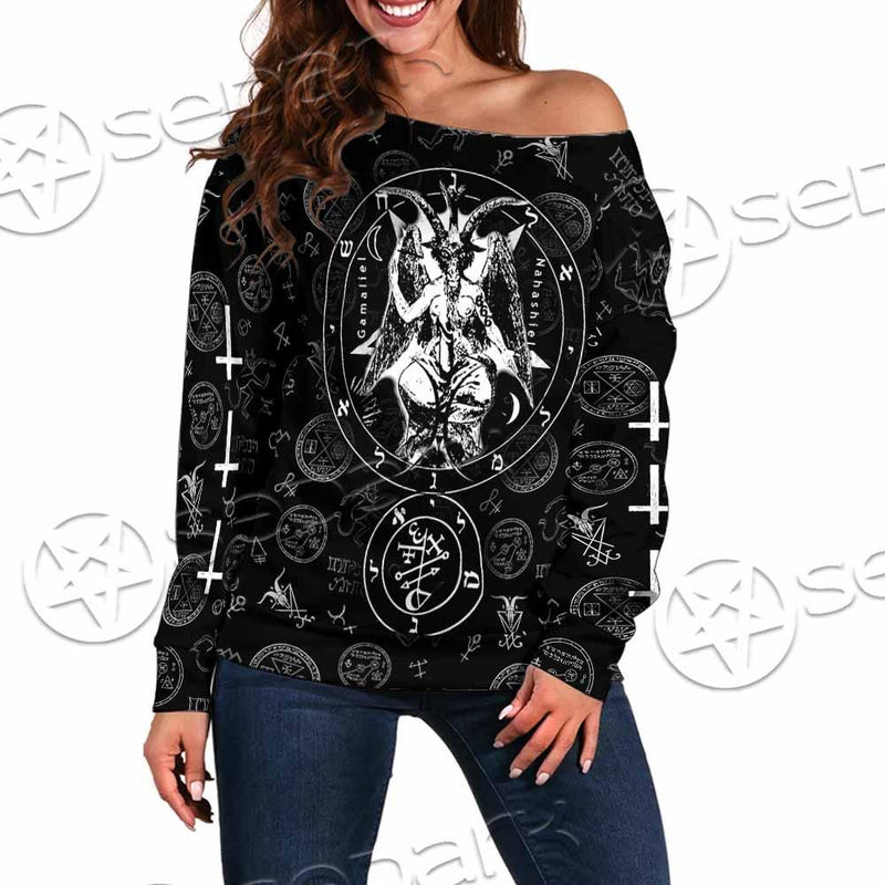 Baphomet Inverted Cross SED-0816 Off Shoulder Sweaters