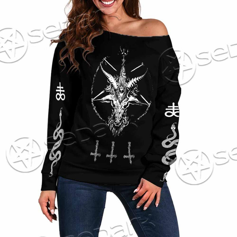Baphomet Sigil Snake SED-0819 Off Shoulder Sweaters