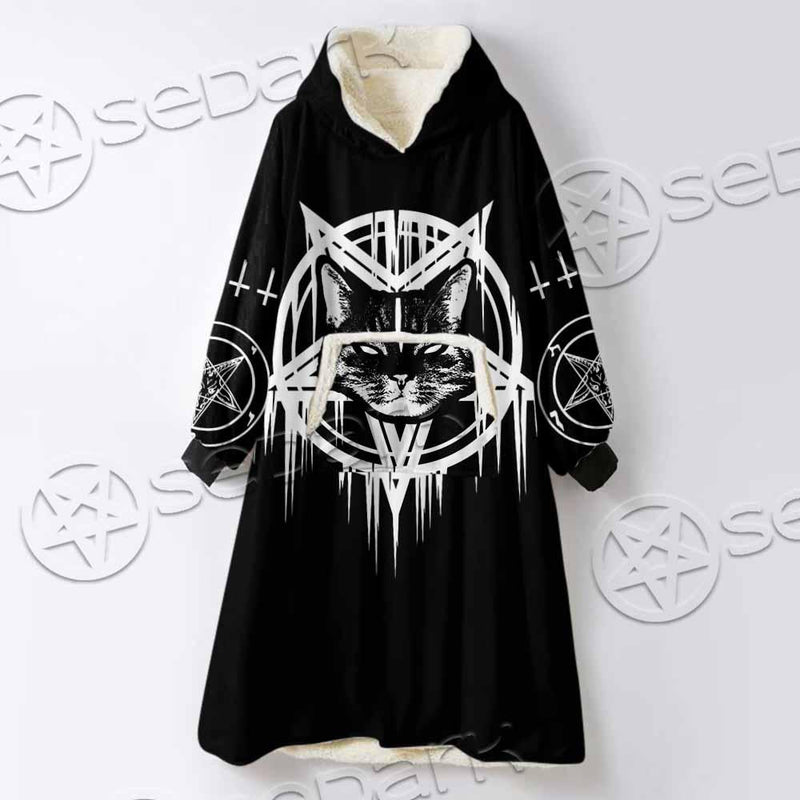 Sigil Of Baphomet Cat SED-0820 Oversized Sherpa Blanket Hoodie