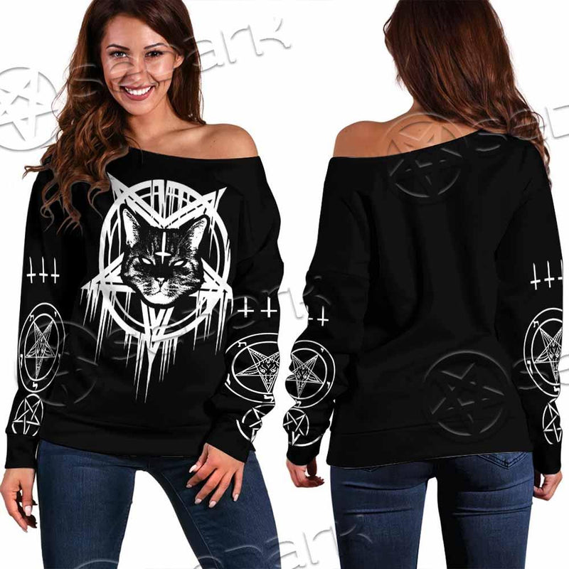 Sigil Of Baphomet Cat SED-0820 Off Shoulder Sweaters