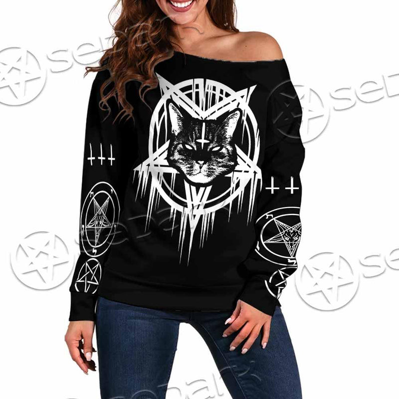 Sigil Of Baphomet Cat SED-0820 Off Shoulder Sweaters