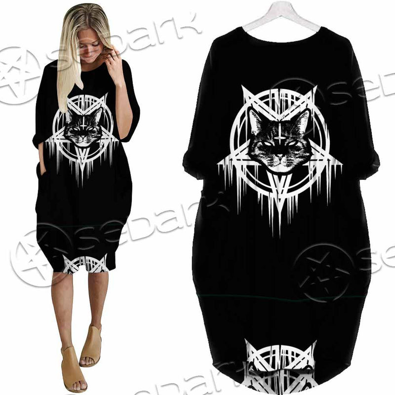 Sigil Of Baphomet Cat SED-0820 Batwing Pocket Dress