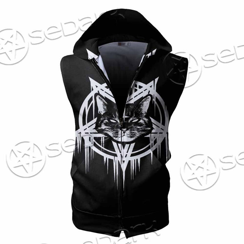 Sigil Of Baphomet Cat SED-0820 Zip Sleeveless Hoodie