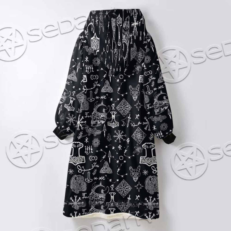 Viking Symbols Pattern SED-0823 Oversized Sherpa Blanket Hoodie