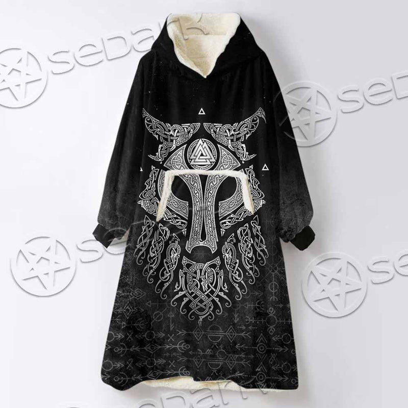 Viking Valknut Fenrir Wolf SED-0824 Oversized Sherpa Blanket Hoodie