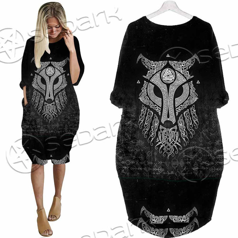 Viking Valknut Fenrir Wolf SED-0824 Batwing Pocket Dress