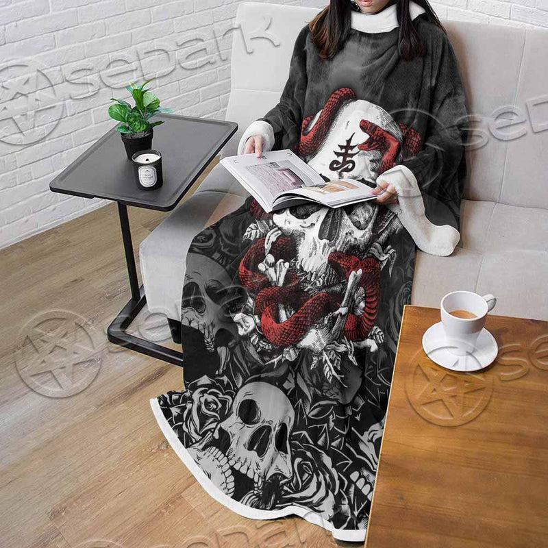 Skull Rose Snake Brimstone SED-0850 Sleeved Blanket