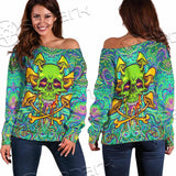 Sugar Skull Magic Mushrooms Psychedelic 1 SED-0867 Off Shoulder Sweaters