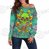Sugar Skull Magic Mushrooms Psychedelic 1 SED-0867 Off Shoulder Sweaters