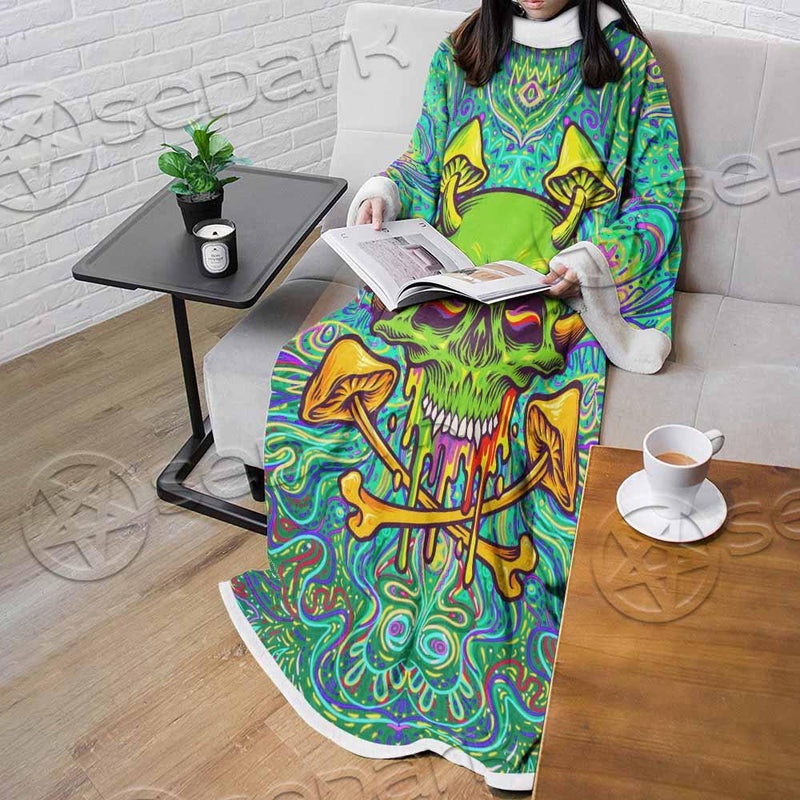 Sugar Skull Magic Mushrooms Psychedelic 1 SED-0867 Sleeved Blanket