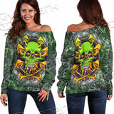 Sugar Skull Magic Mushrooms Psychedelic 2 SED-0868 Off Shoulder Sweaters