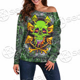 Sugar Skull Magic Mushrooms Psychedelic 2 SED-0868 Off Shoulder Sweaters