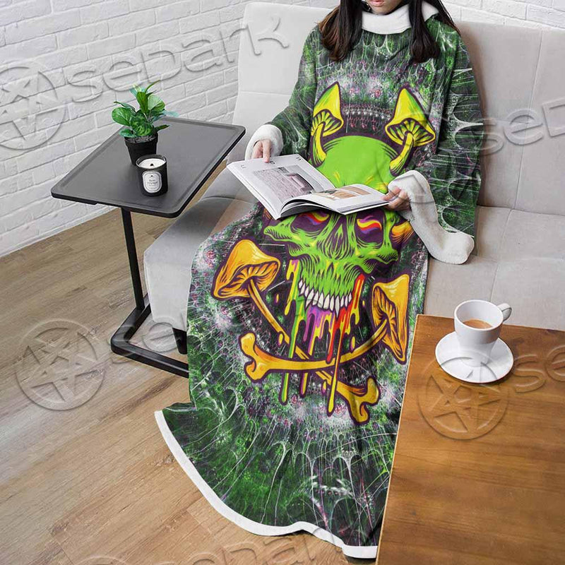 Sugar Skull Magic Mushrooms Psychedelic 2 SED-0868 Sleeved Blanket