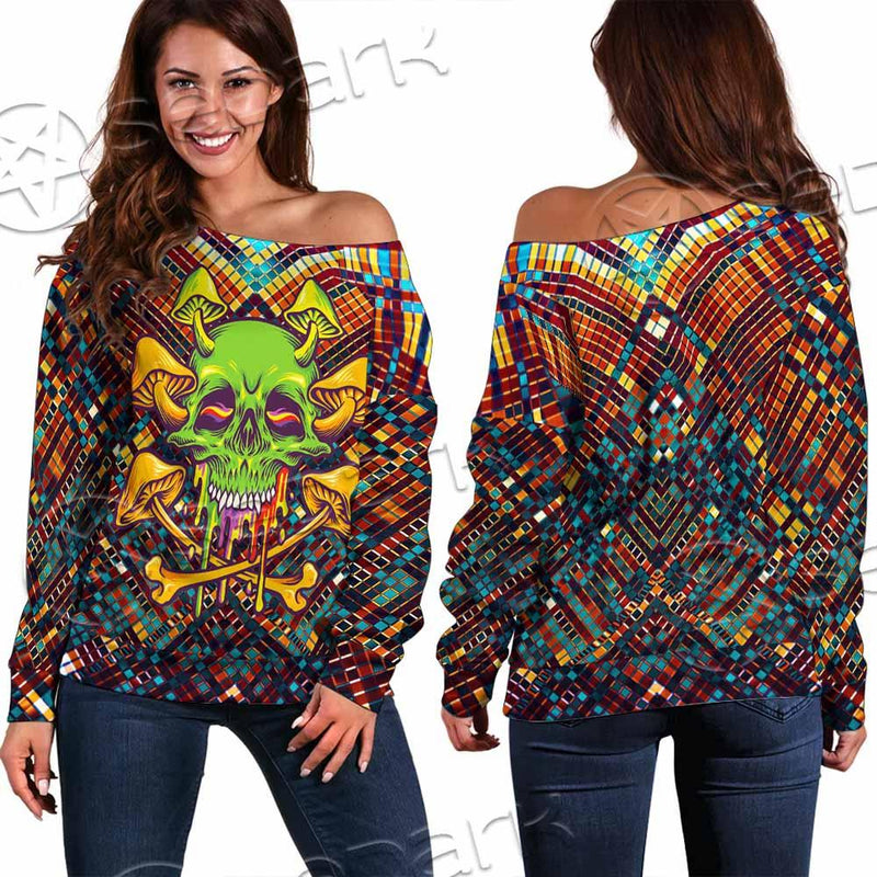 Psychedelic Skull SED-0870 Off Shoulder Sweaters