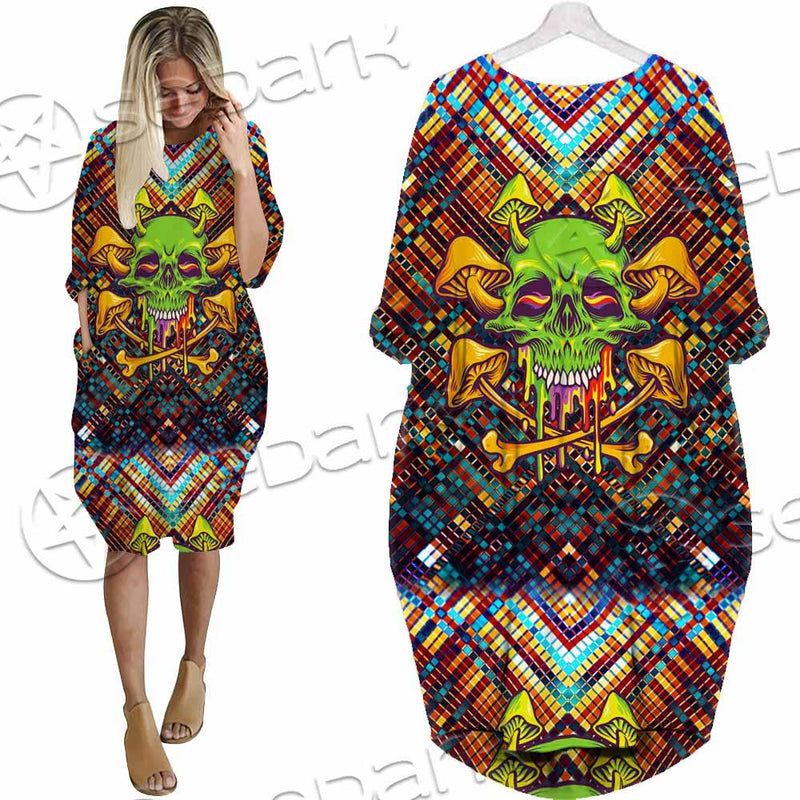 Psychedelic Skull SED-0870 Batwing Pocket Dress