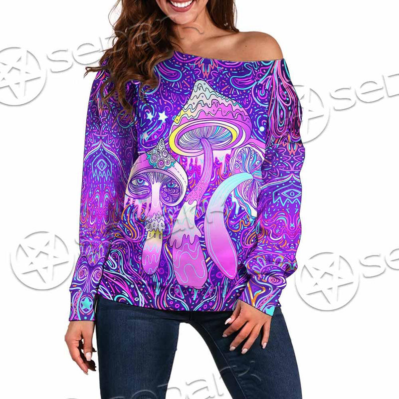 Psychedelic Mushrooms SED-0871 Off Shoulder Sweaters