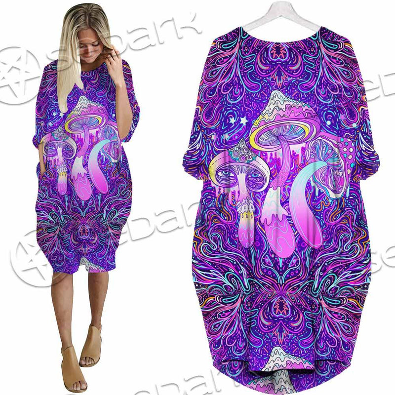 Psychedelic Mushrooms SED-0871 Batwing Pocket Dress