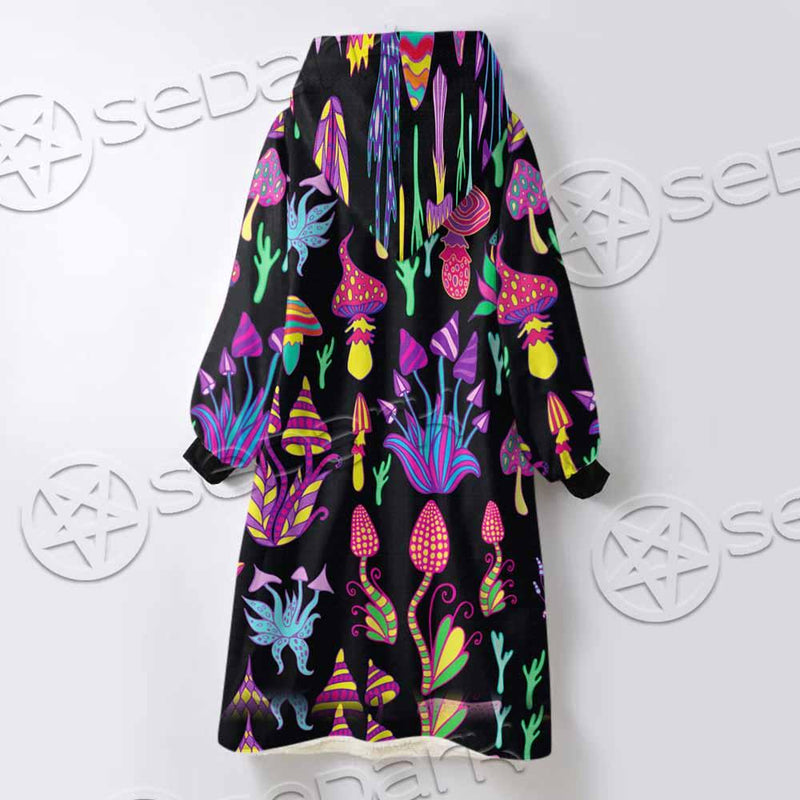 Alien Magic Mushrooms Psychedelic SED-0872 Oversized Sherpa Blanket Hoodie