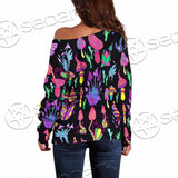 Alien Magic Mushrooms Psychedelic SED-0872 Off Shoulder Sweaters
