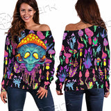 Alien Magic Mushrooms Psychedelic SED-0872 Off Shoulder Sweaters